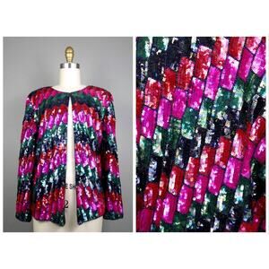 Vintage Jean for Joseph Le Bon Silk Sequin Beaded Evening Jacket Medium Cruise